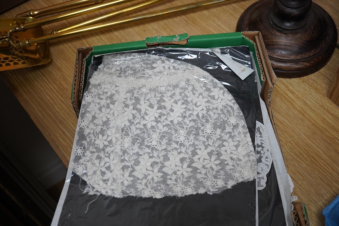 A collection of crochet and bobbin lace trimmings and a small collection of Honiton collars etc